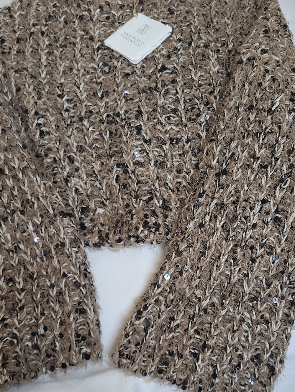 Brunello Cucinelli Tan Brown Sequined Chunky Knit Sweater - Picture 8 of 8
